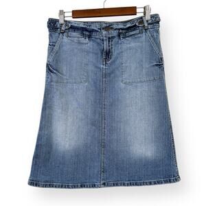 Vtg LEI Denim Skirt Juniors 9 Blue Y2K Distressed Cotton Stretch Cargo Pockets